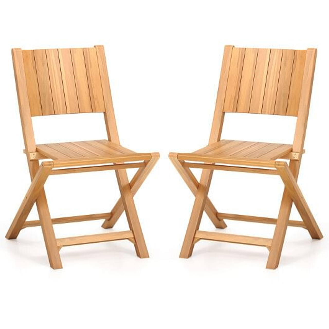 2 Pieces Teak Wood Outdoor Dining Chairs with Slatted Seat