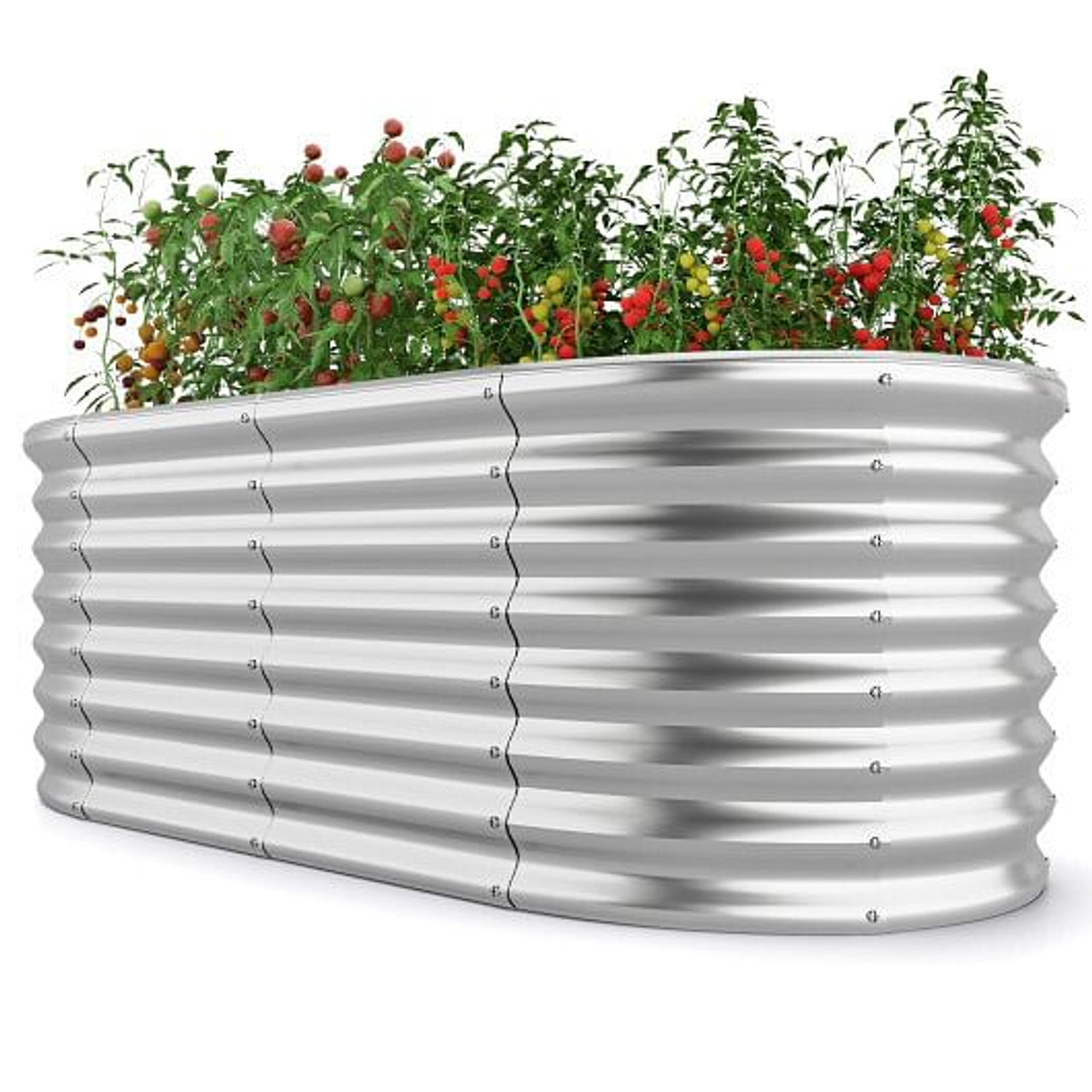5 x 3 x 2 Feet Metal Oval Raised Garden Bed with Open Bottom Design-Silver