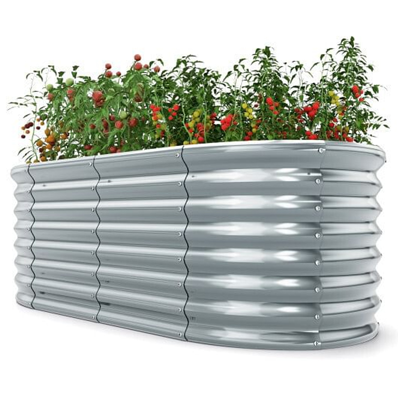 5 x 3 x 2 Feet Metal Oval Raised Garden Bed with Open Bottom Design-Silver