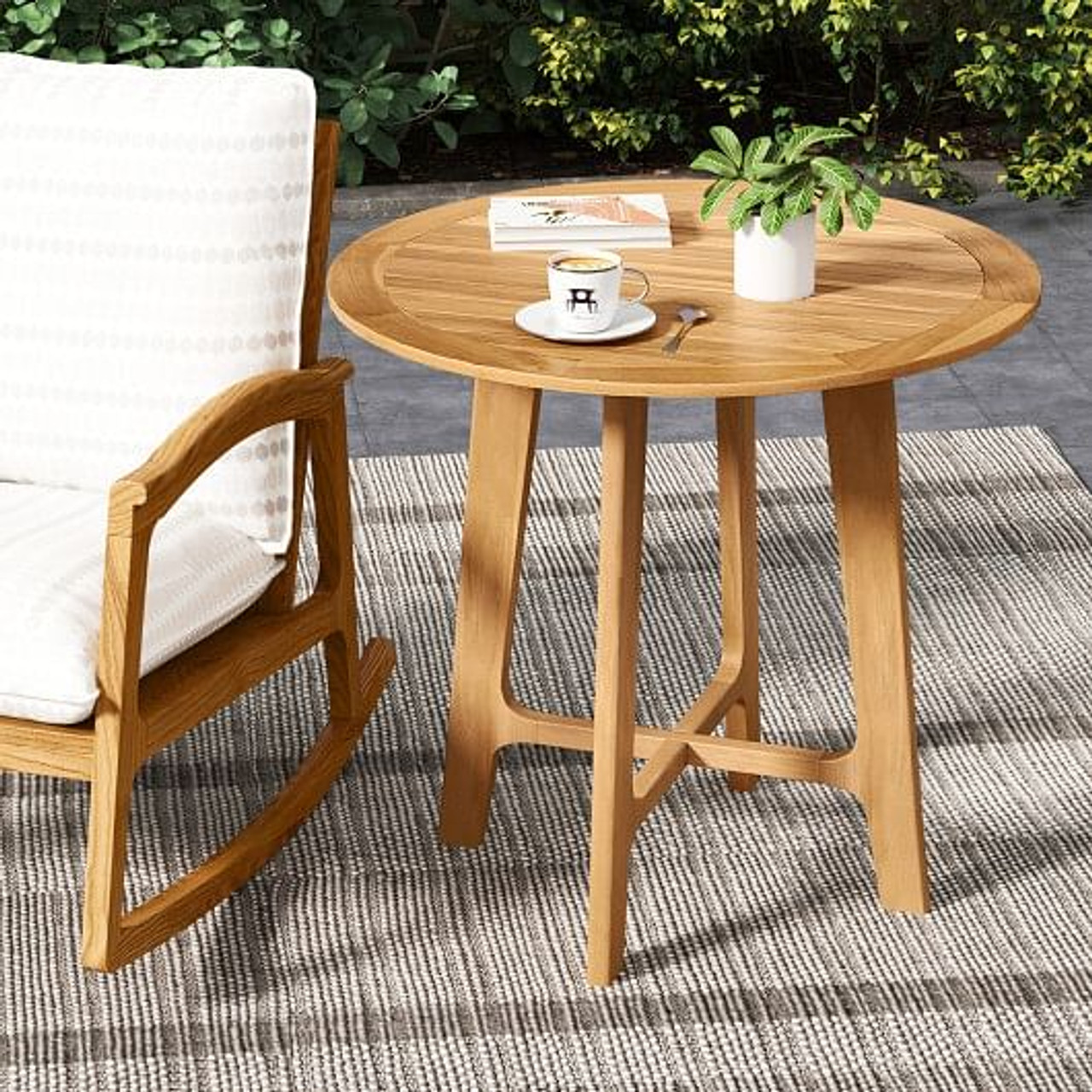 31.5 Inches Patio Dining Table with Slatted Tabletop and X-shaped Frame