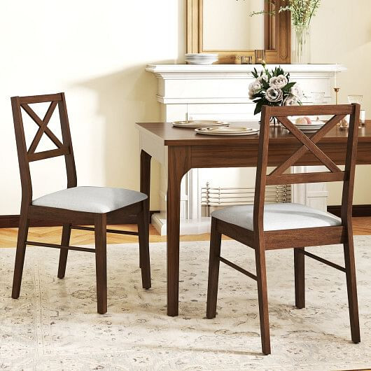 Upholstered Side Dining Chairs Set of 2 with Rubber Wood Frame-Brown