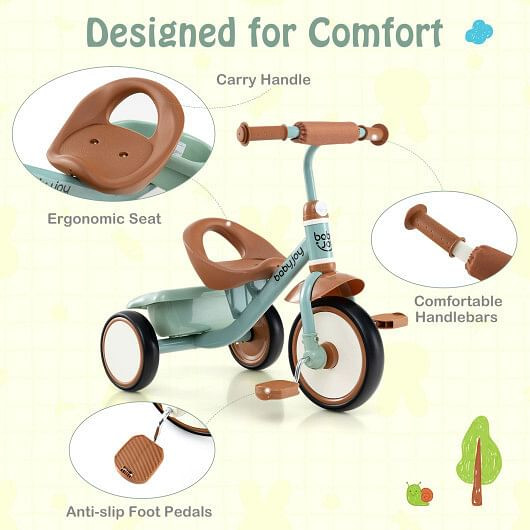 Toddler Tricycle Kids Trike with Adjustable Seat and Basket Aged 3-5 Years Old-Beige