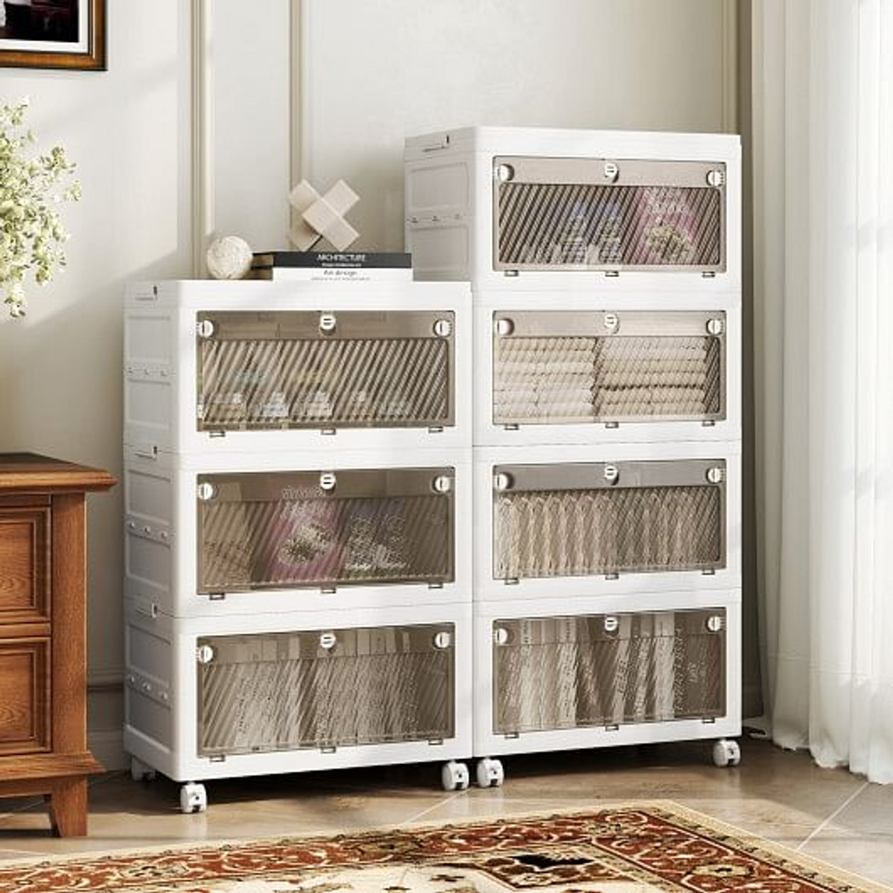 44 Gal 4-Pack Stackable Plastic Storage Bins with Lid for Bedroom Living Room-White