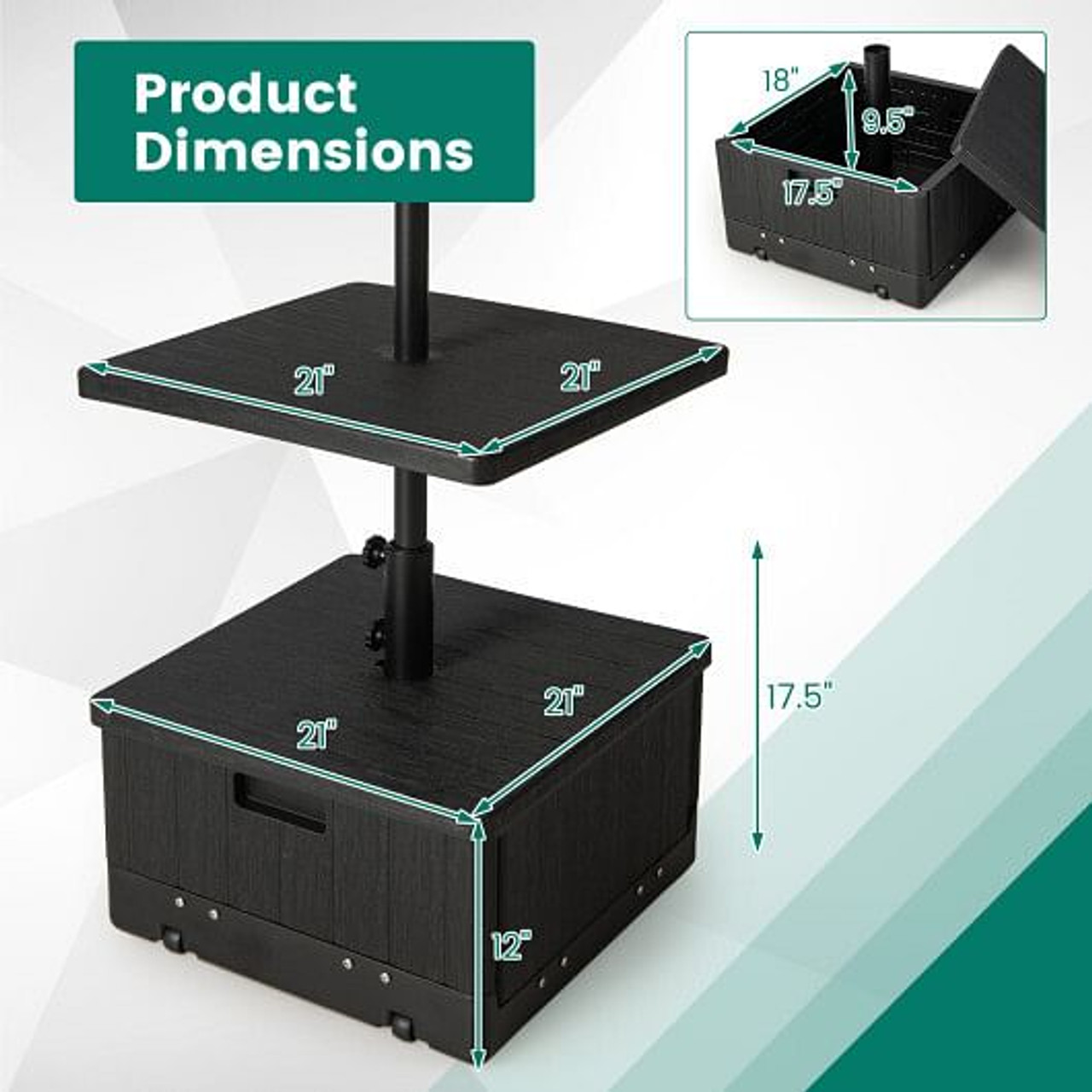 175 LBS Outdoor Fillable Umbrella Base with Table Tray-Black