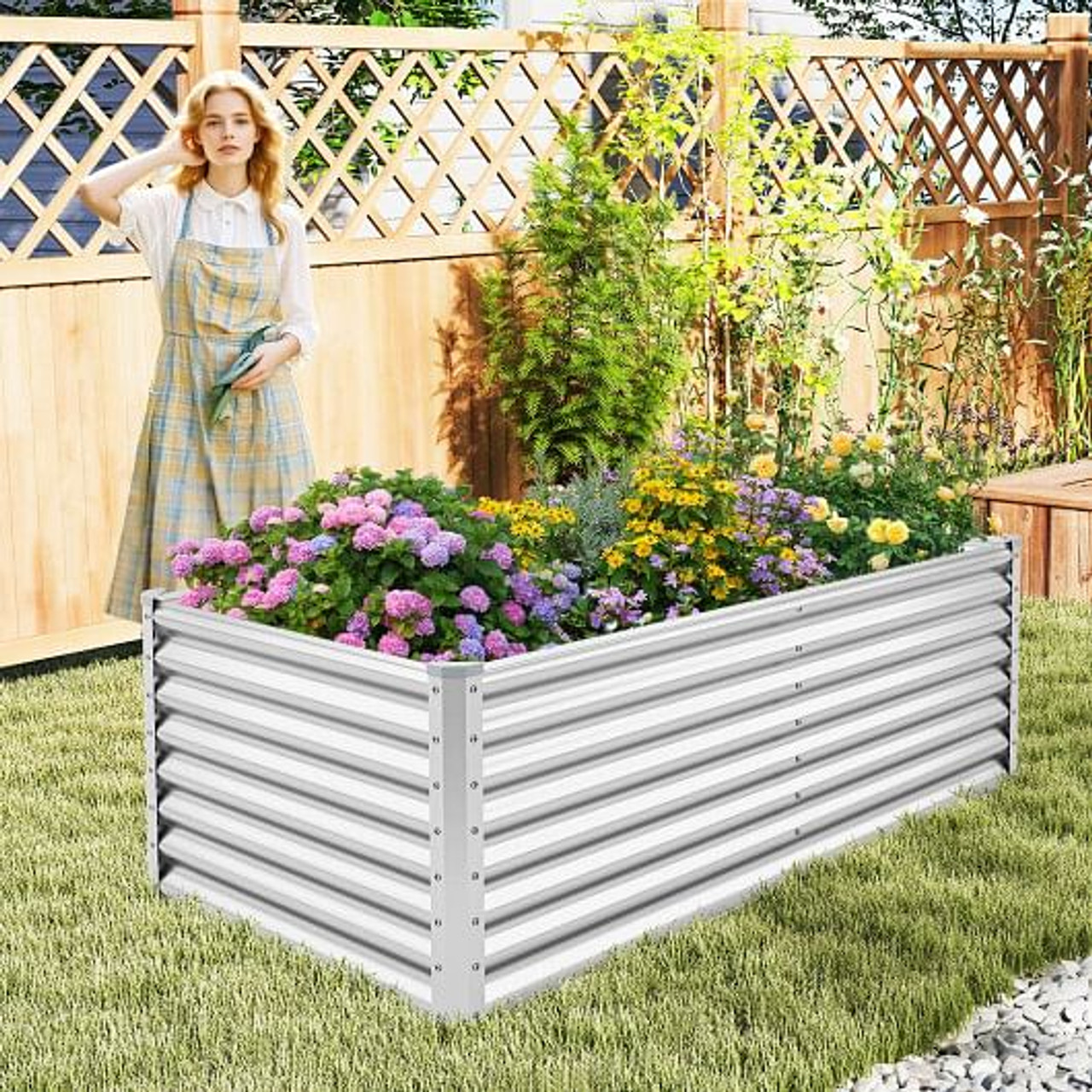 6 x 3 x 2 Feet Metal Rectangular Raised Garden Bed with Open Bottom Design-Silver 6 x 3 x 2 Feet Metal Rectangular Raised Garden Bed with Open Bottom Design-Silver