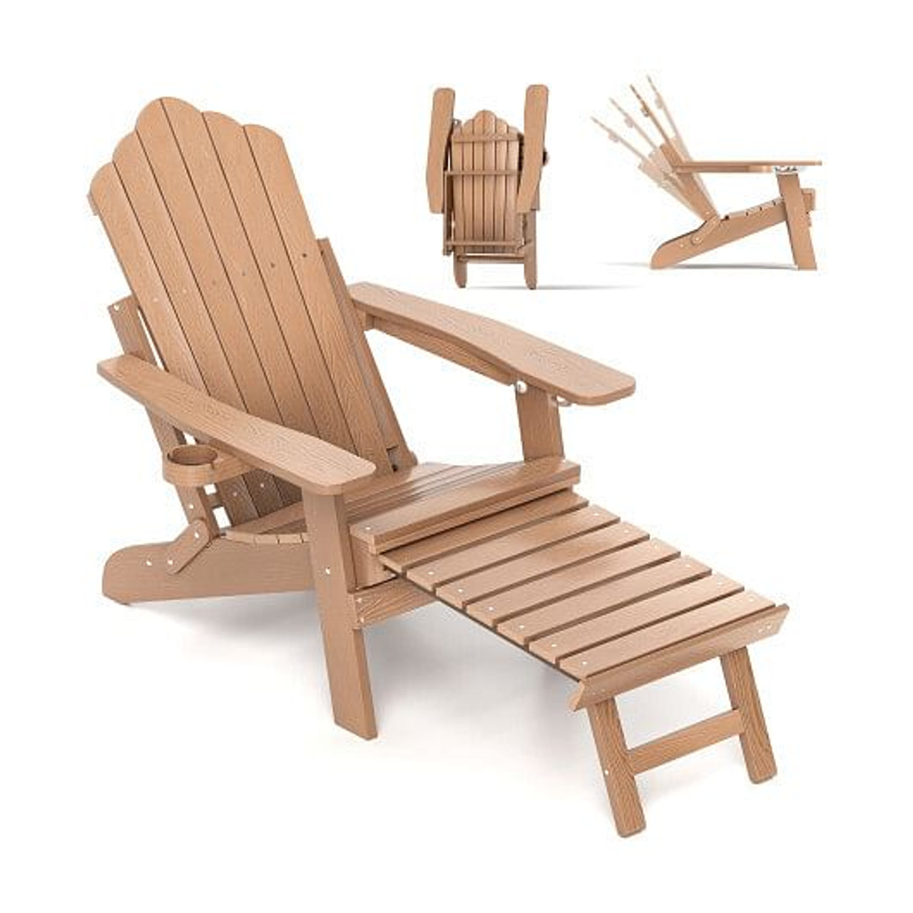 All-Weather HIPS Patio Adirondack Lounge Chair with Retractable Footrest-Navy