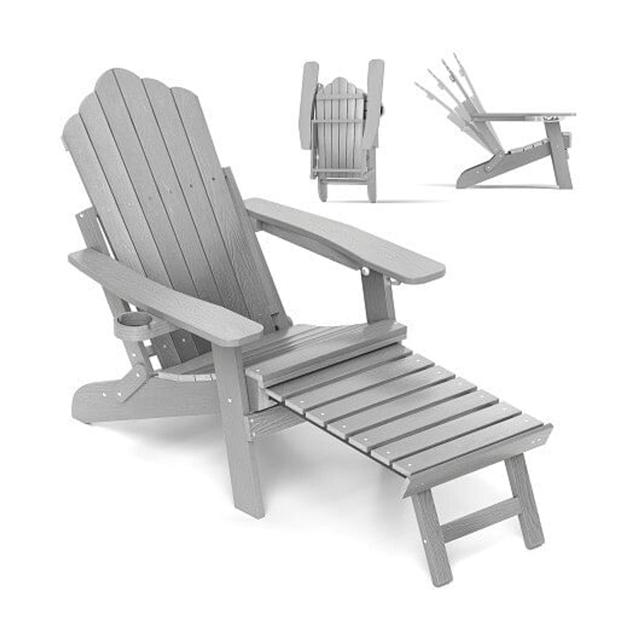 All-Weather HIPS Patio Adirondack Lounge Chair with Retractable Footrest-Navy