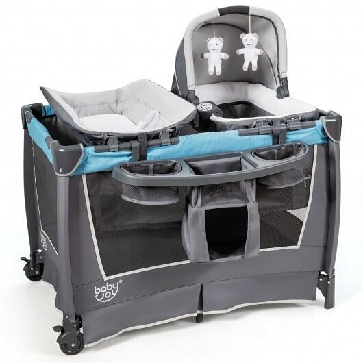 4-in-1 Convertible Portable Baby Play yard with Toys and Music Player-Red