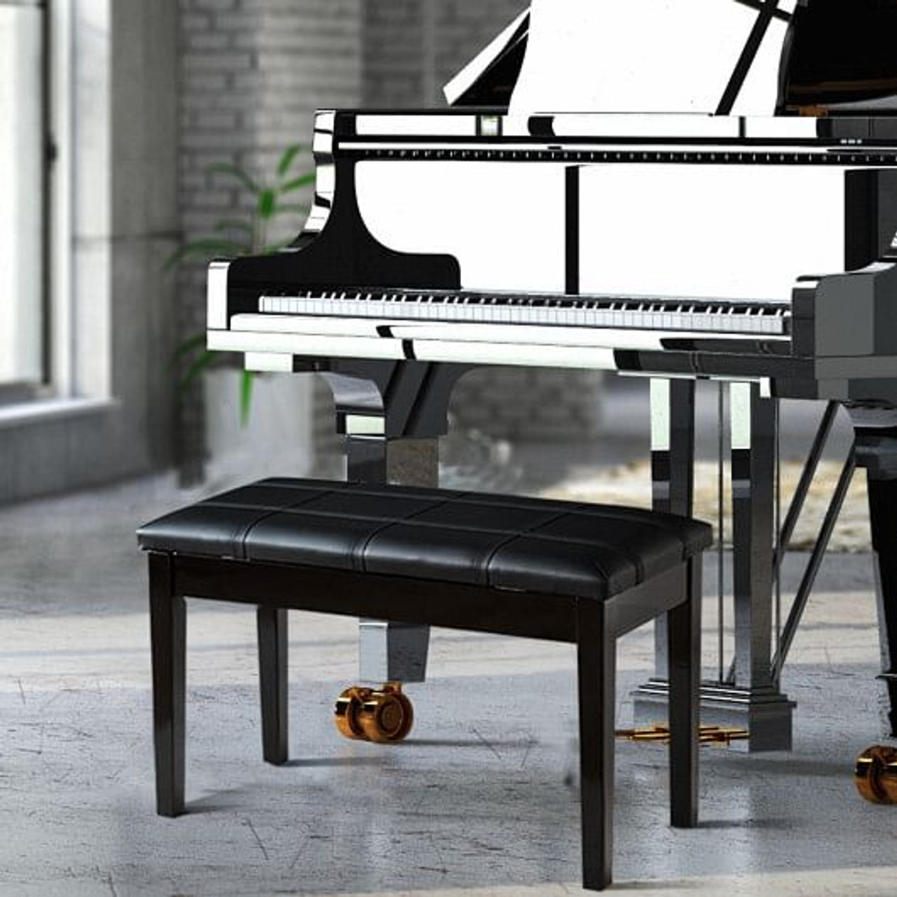 Solid Wood PU Leather Piano Double Duet Keyboard Bench-Brown