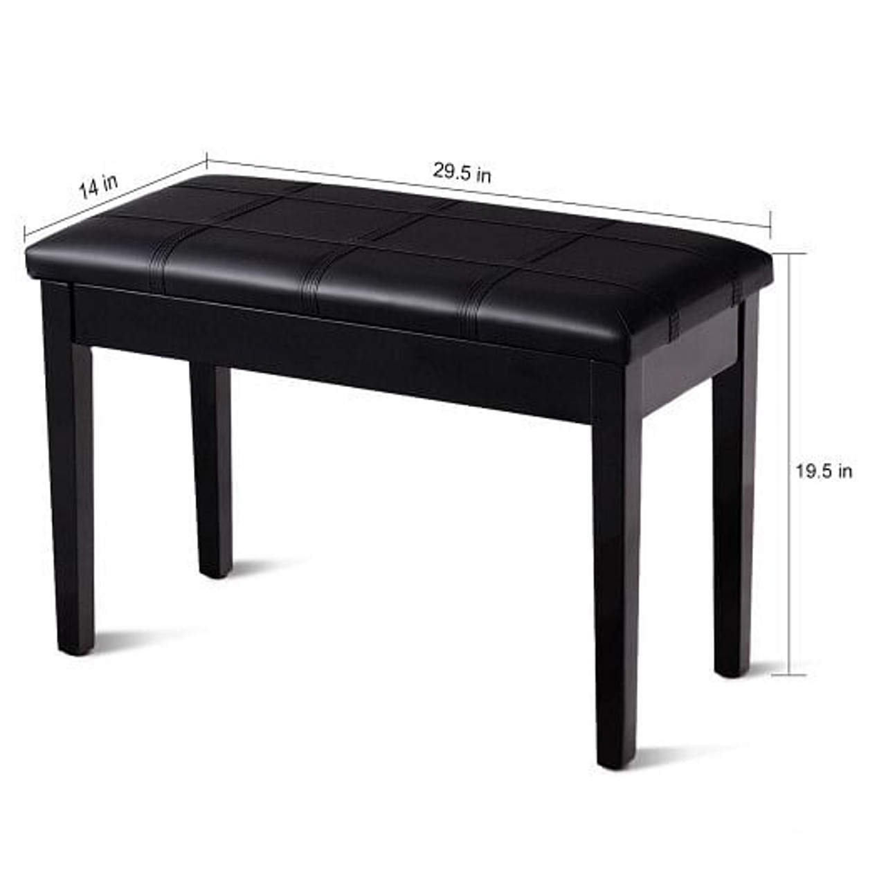Solid Wood PU Leather Piano Double Duet Keyboard Bench-Brown
