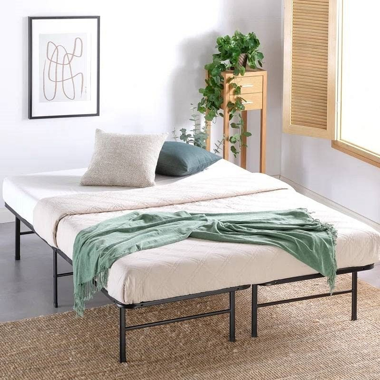 Full size Metal Bed Frame with Bamboo Wood Slats