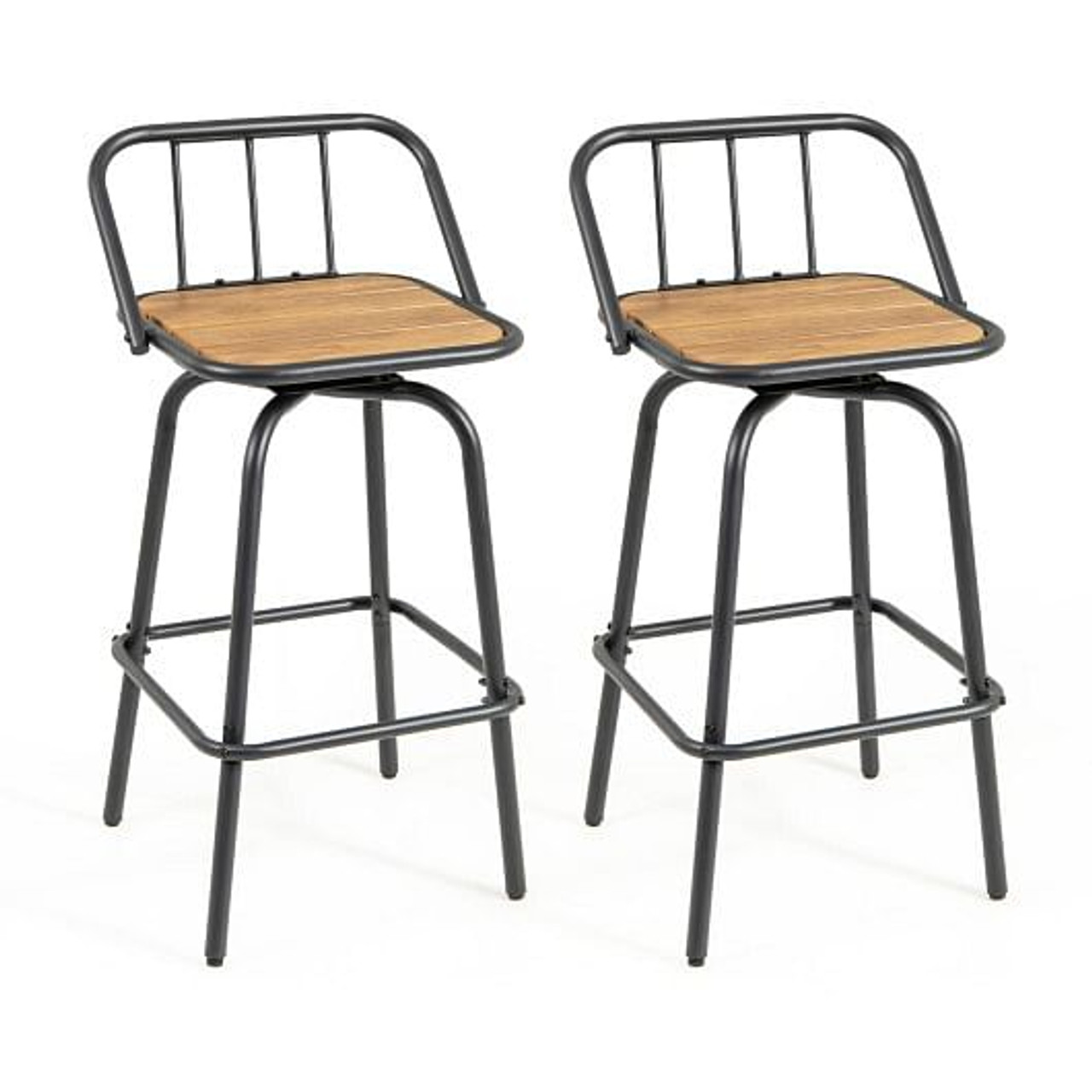 360?° Swivel Bar Stool Set of 2 with Footrest and Backrest-Balck & Natural