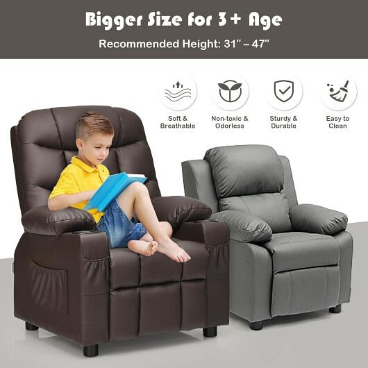 Kids Recliner Chair with Cup Holder and Footrest for Children-Blue