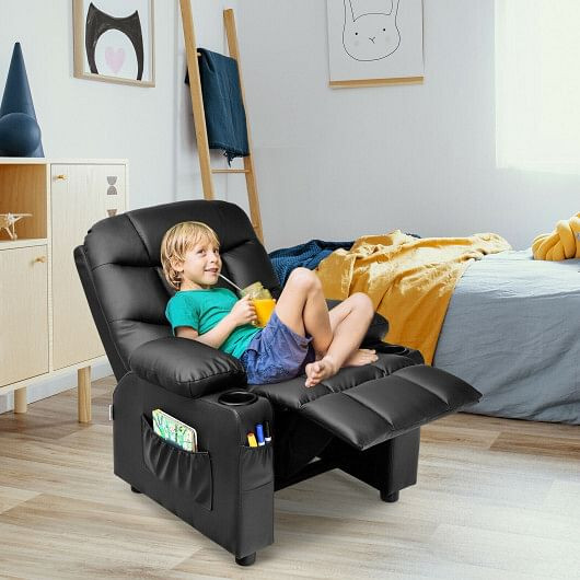 Kids Recliner Chair with Cup Holder and Footrest for Children-Blue