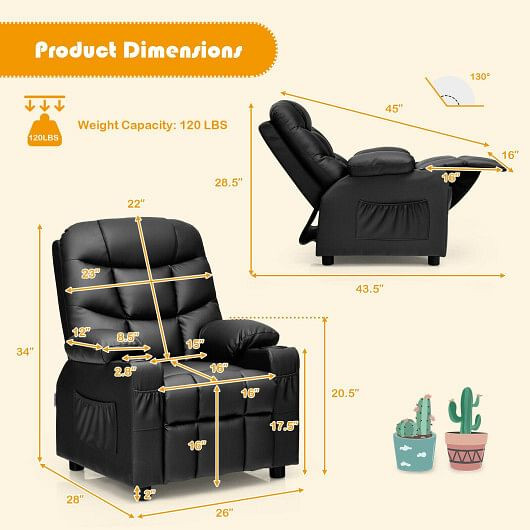 Kids Recliner Chair with Cup Holder and Footrest for Children-Blue