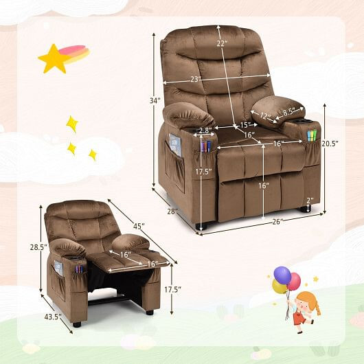 Kids Recliner Chair with Cup Holder and Footrest for Children-Blue
