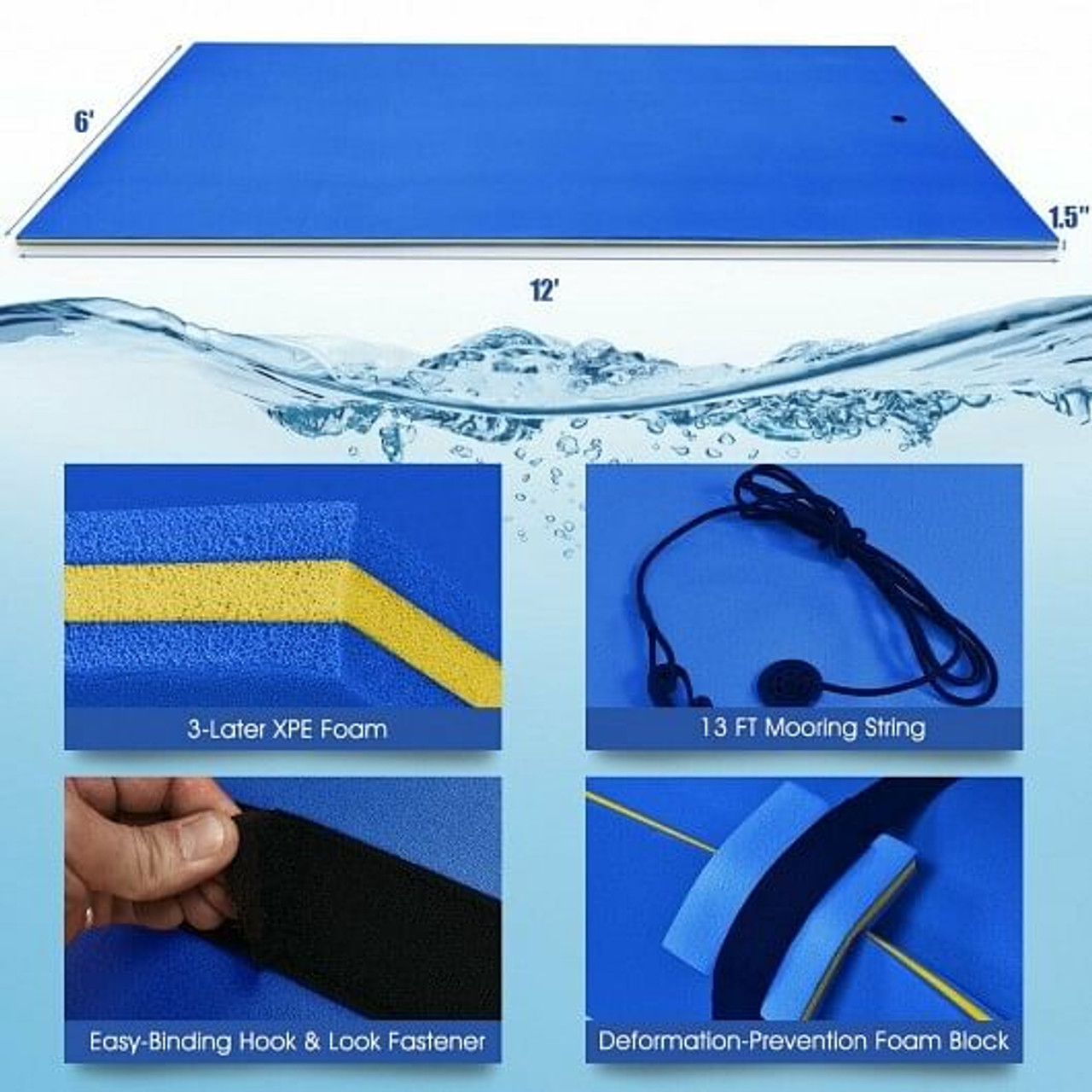 12' x 6' 3 Layer Floating Water Pad-Green