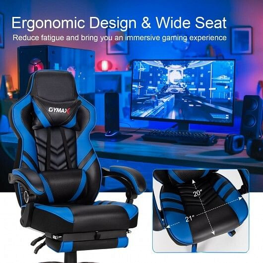 Adjustable Gaming Chair with Footrest for Home Office-Blue