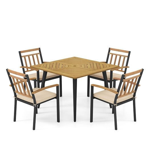 5 Pieces Patio Dining Set with Cushions and 1.9 inches Umbrella Hole