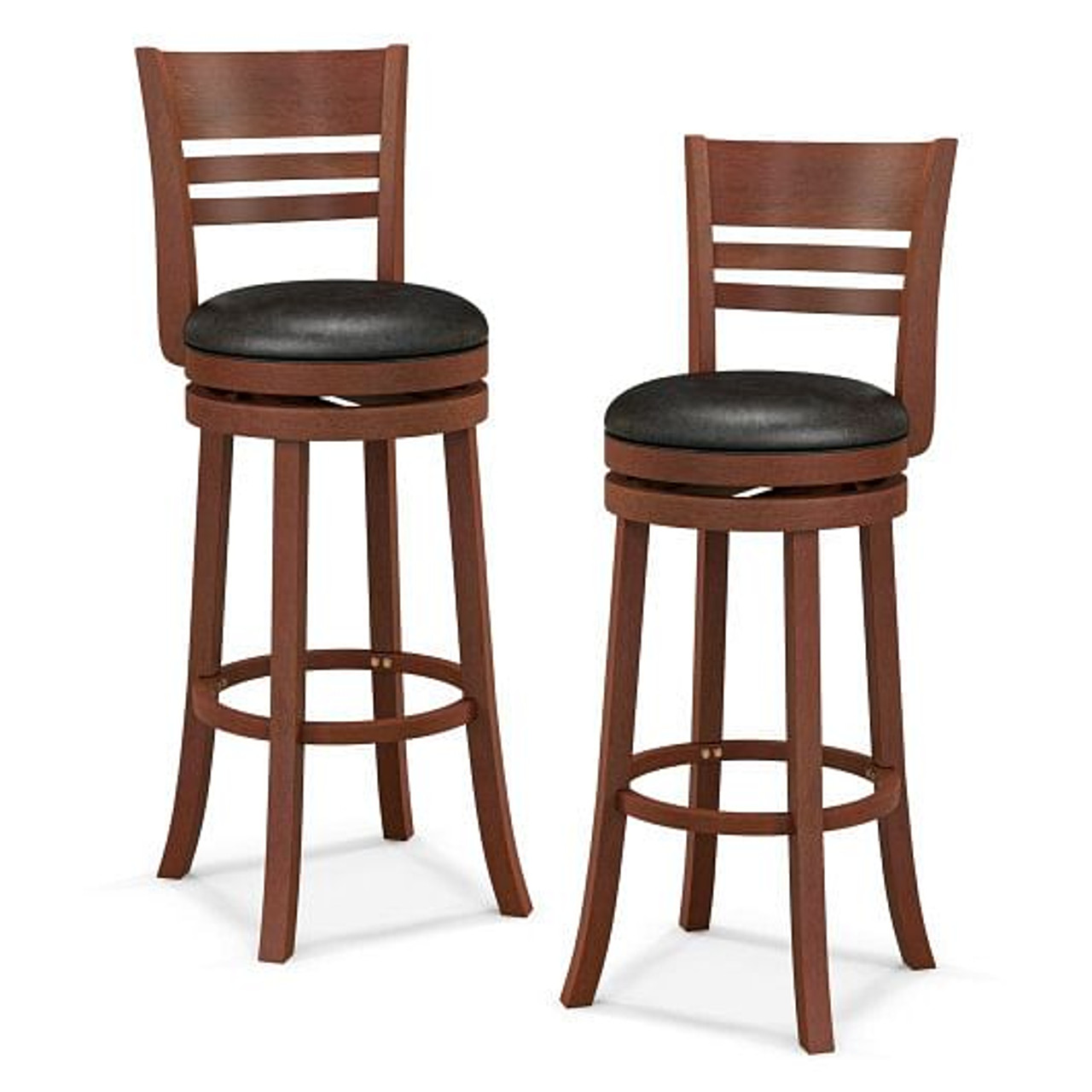 Set of 2 360 Bar Stools with PU Upholstered Seats-Brown