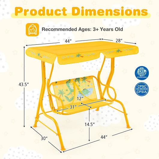 2 Person Kids Patio Swing Porch Bench with Canopy B593-NP12221