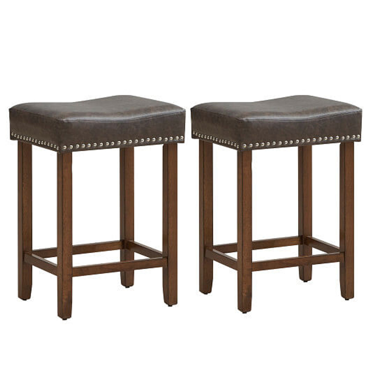 24 Inch Upholstered PU Leather Bar Stools Set of 2-Brown