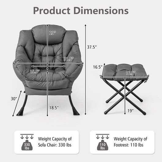 Modern Accent Sofa Chair with Folding Footrest and Side Pocket-Beige