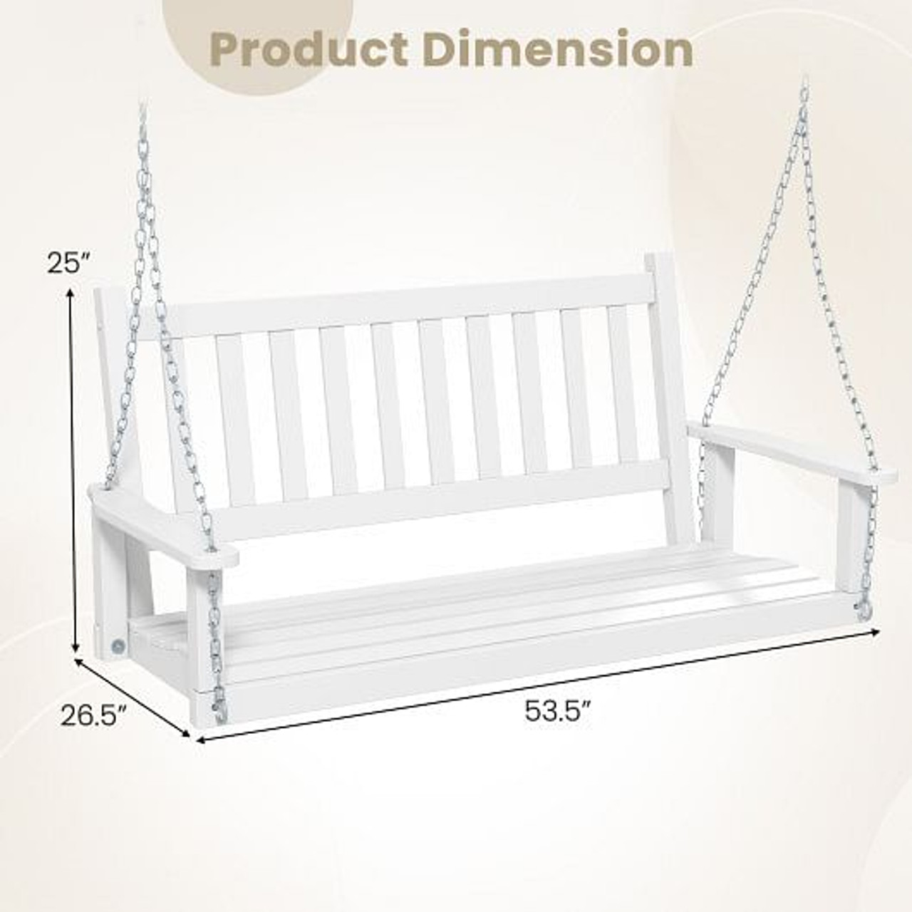 2-Person Wooden Outdoor Porch Swing with 500 lbs Weight Capacity-Brown