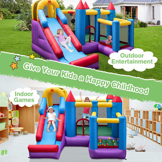 4-in-1 Kids Bouncer with Long Slide and Jumping Area for Yard and Lawn with 680W Blower