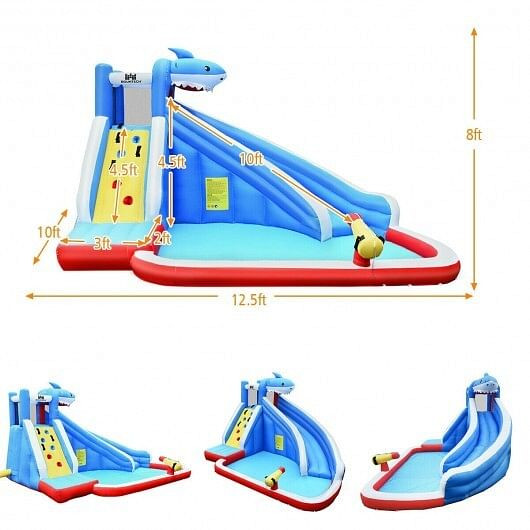 Inflatable Shark Bounce House with Water Slide and Climbing Wall without Blower