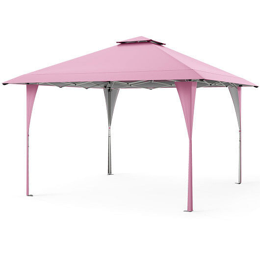 13 X 13 FT Pop up Gazebo with Portable Carrying Bag 8 Stakes and 4 Wind Ropes-Pink