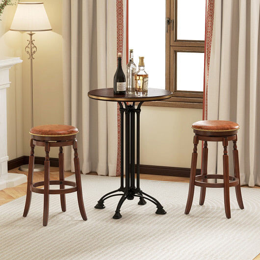 24 Inch Swivel Bar Stool Set of 2 with Upholstered Seat and Rubber Wood Frame-24 inches