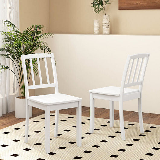 Wood Dining Chair Set of 2 with Rubber Wood Legs-White