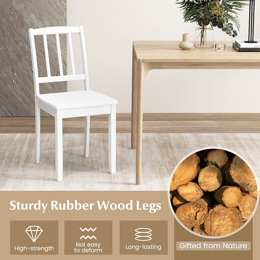 Wood Dining Chair Set of 2 with Rubber Wood Legs-White