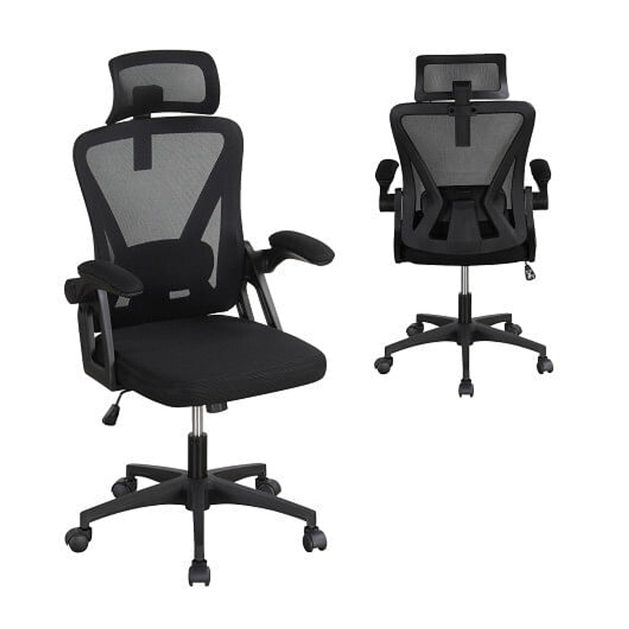 Ergonomic Mesh Office Chair with Adjustable Lumbar Support and Flip-up Armrests-Black