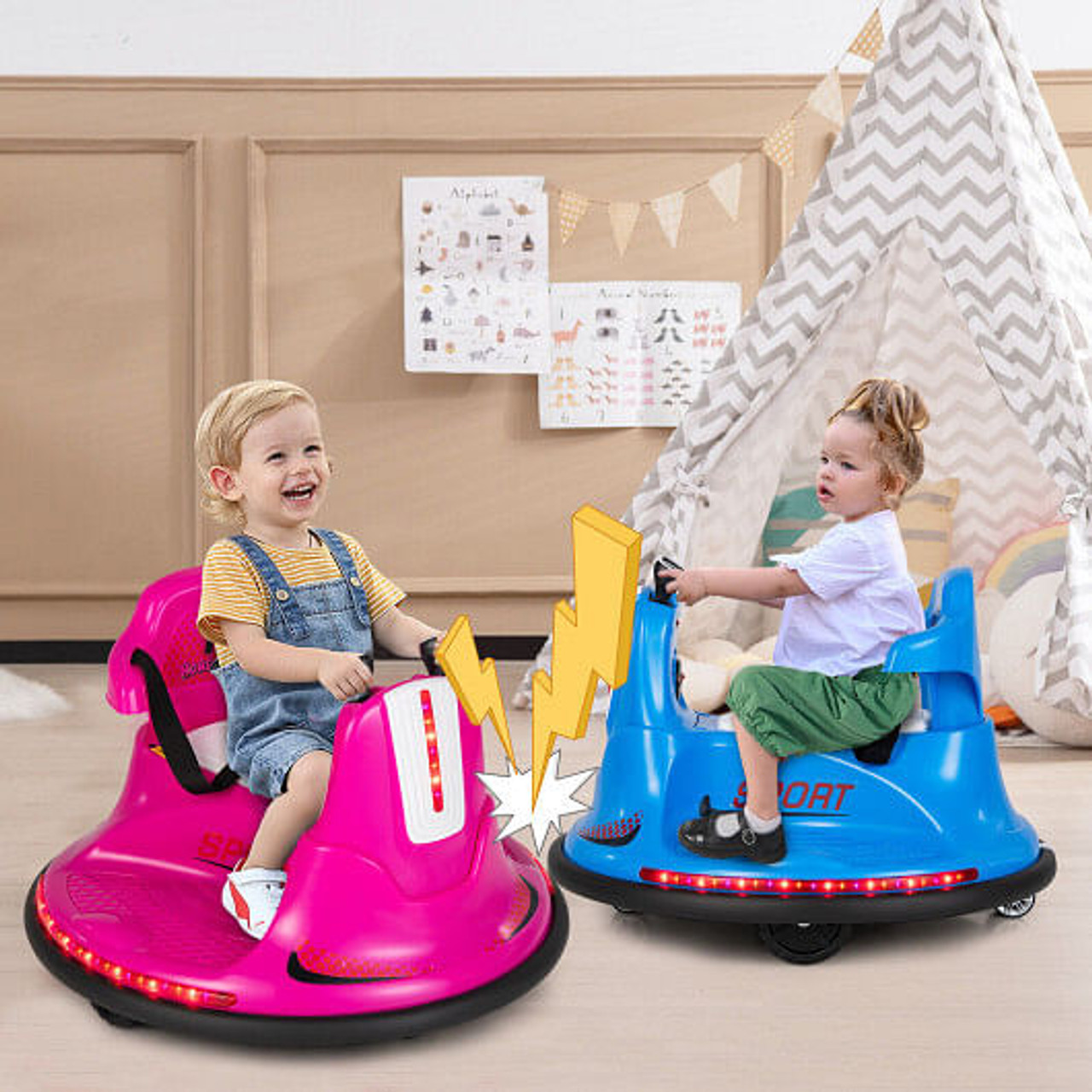12V Kids Ride On Bumper Car with Remote Control Lights and Music-Blue