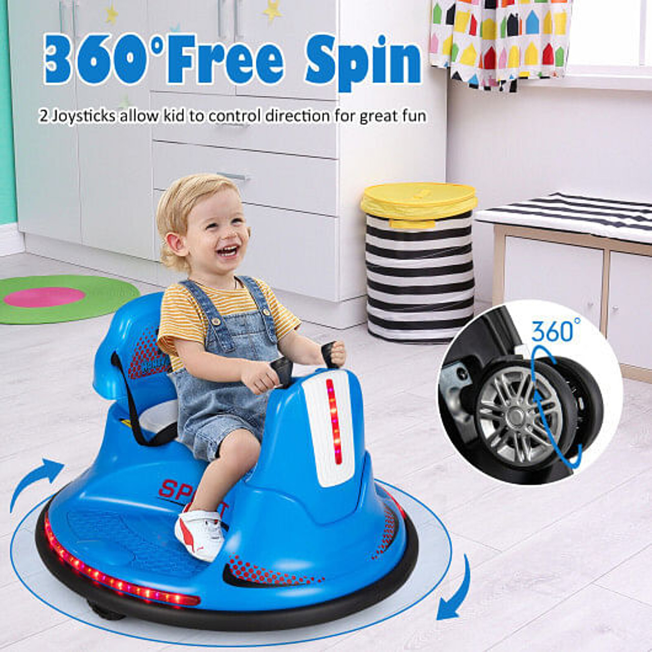 12V Kids Ride On Bumper Car with Remote Control Lights and Music-Blue