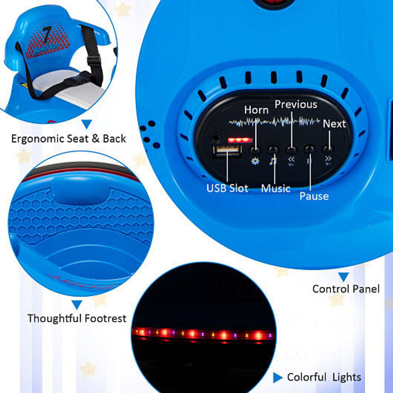 12V Kids Ride On Bumper Car with Remote Control Lights and Music-Blue