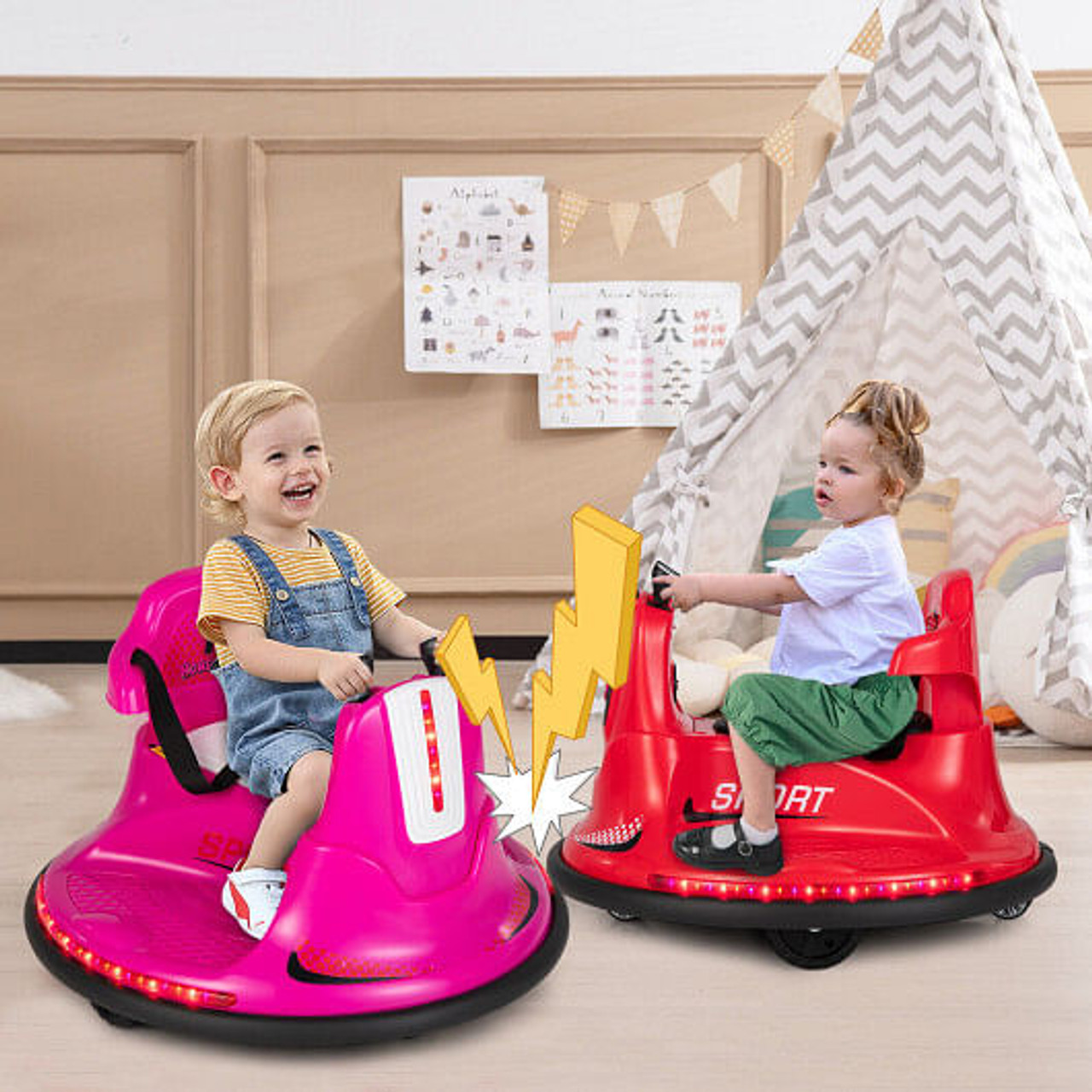 12V Kids Ride On Bumper Car with Remote Control Lights and Music-Blue