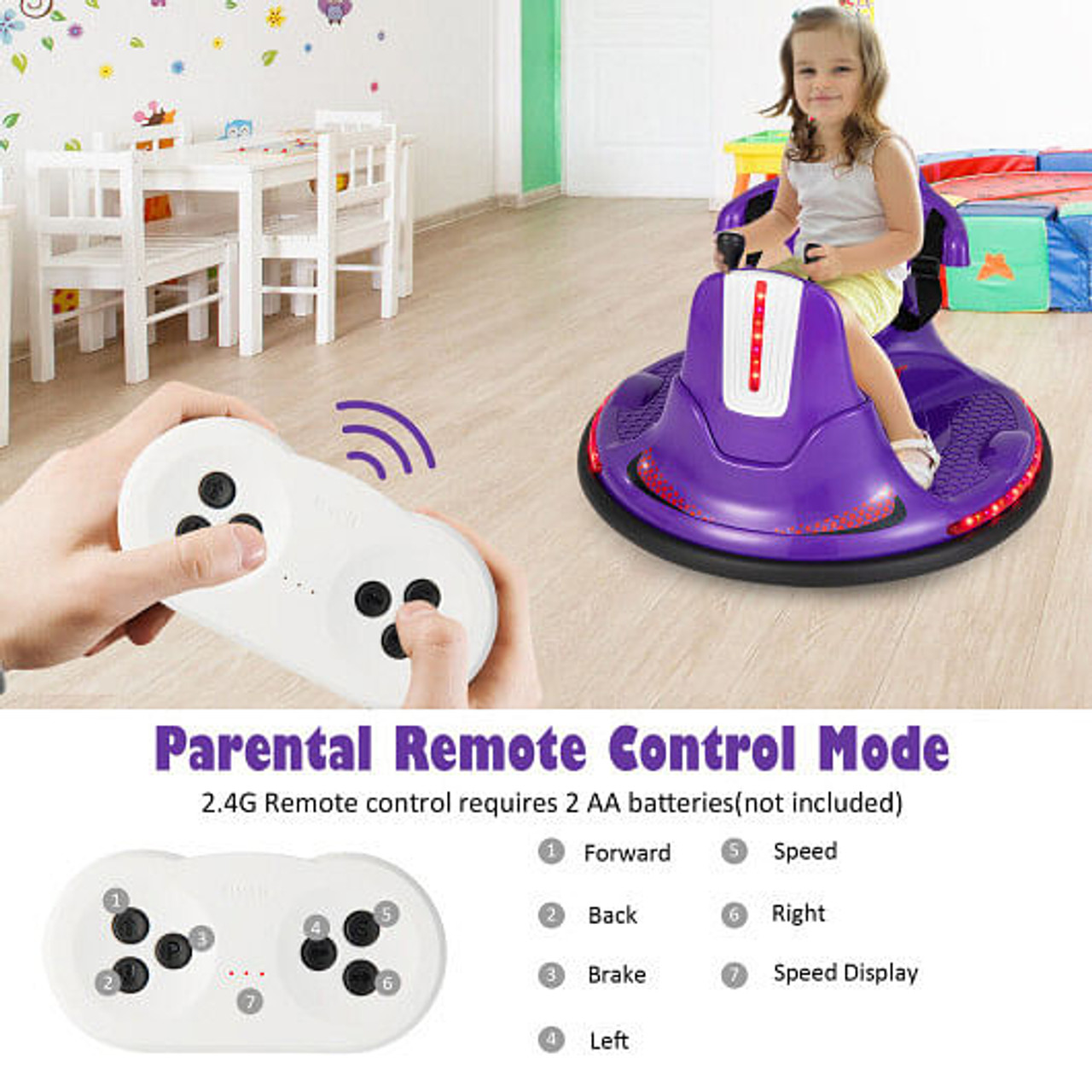 12V Kids Ride On Bumper Car with Remote Control Lights and Music-Blue