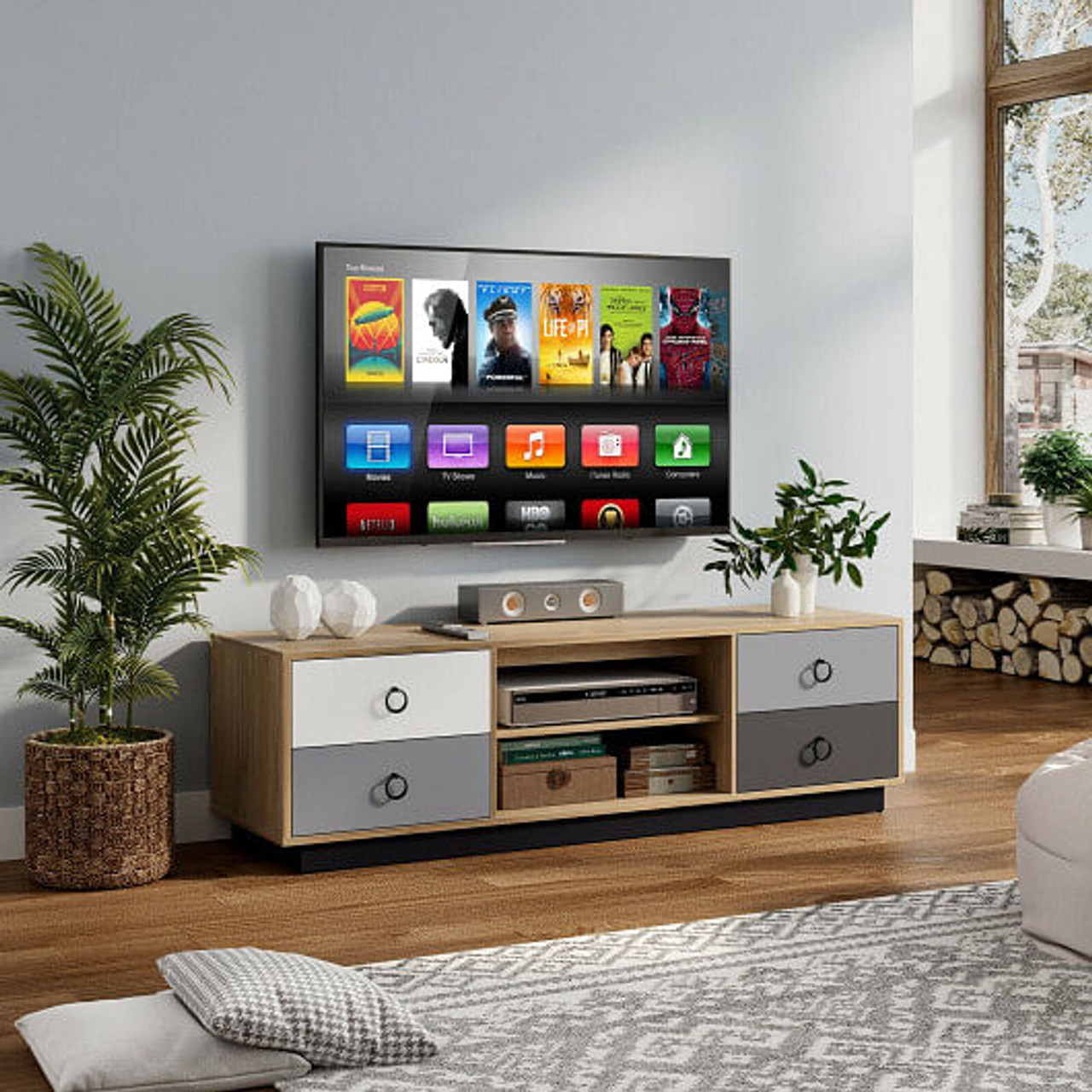 Modern 55 Inch TV Stand with 2 Storage Cabinets for TVs up to 60 Inch