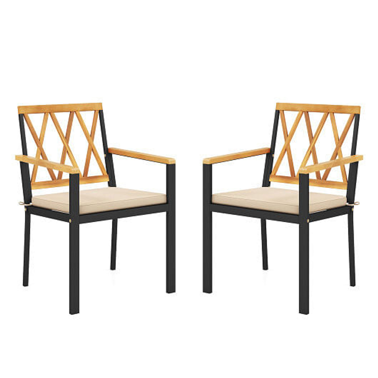 Set of 2 Patio Dining Chairs with Removable Padded Cushions-18 Inches