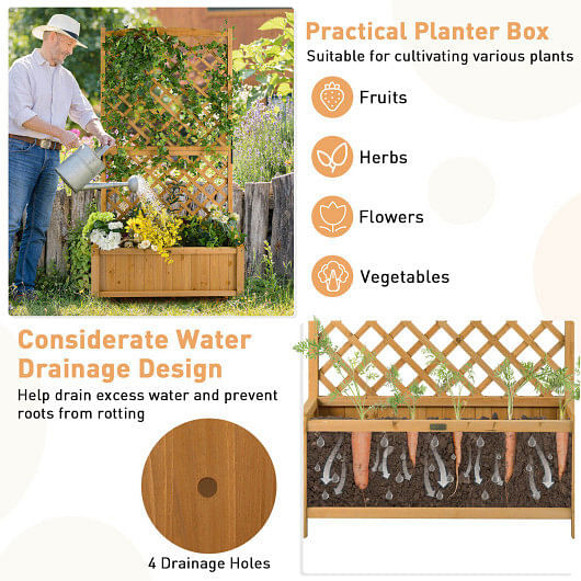 Planter Raised Bed with Trellis for Plant Flower Climbing-Orange