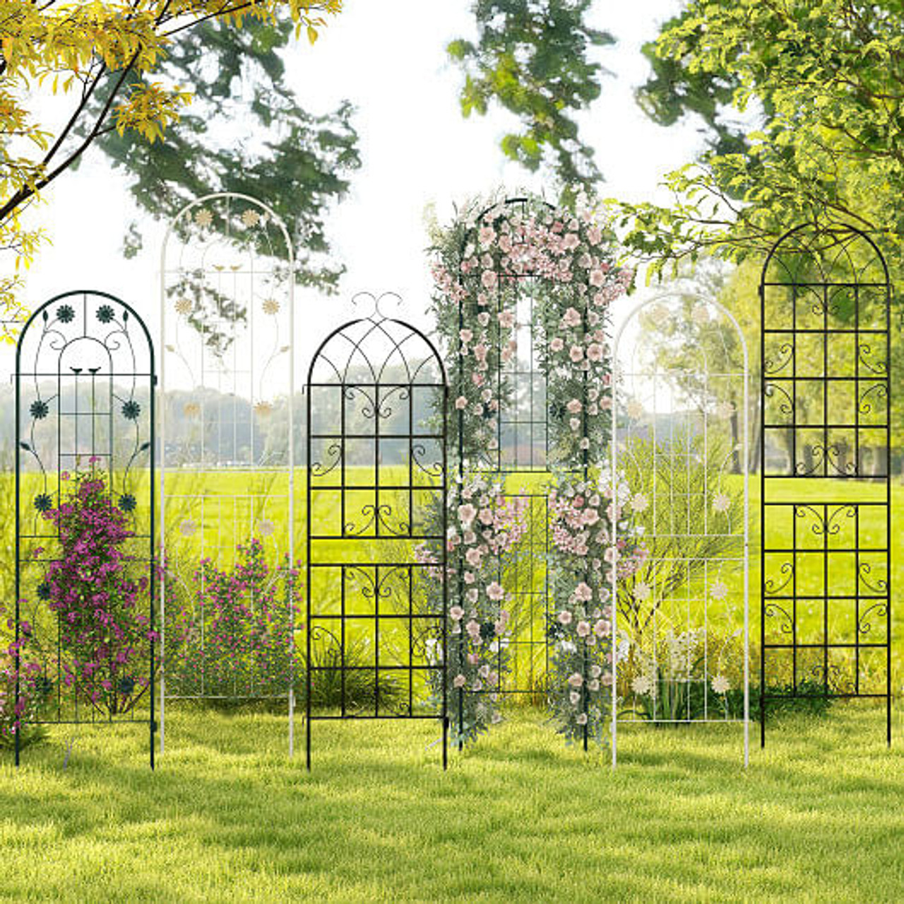 2 Pack 71 x 20 Inch Metal Garden Trellis Rustproof Plant Support for Climbing Plants-White