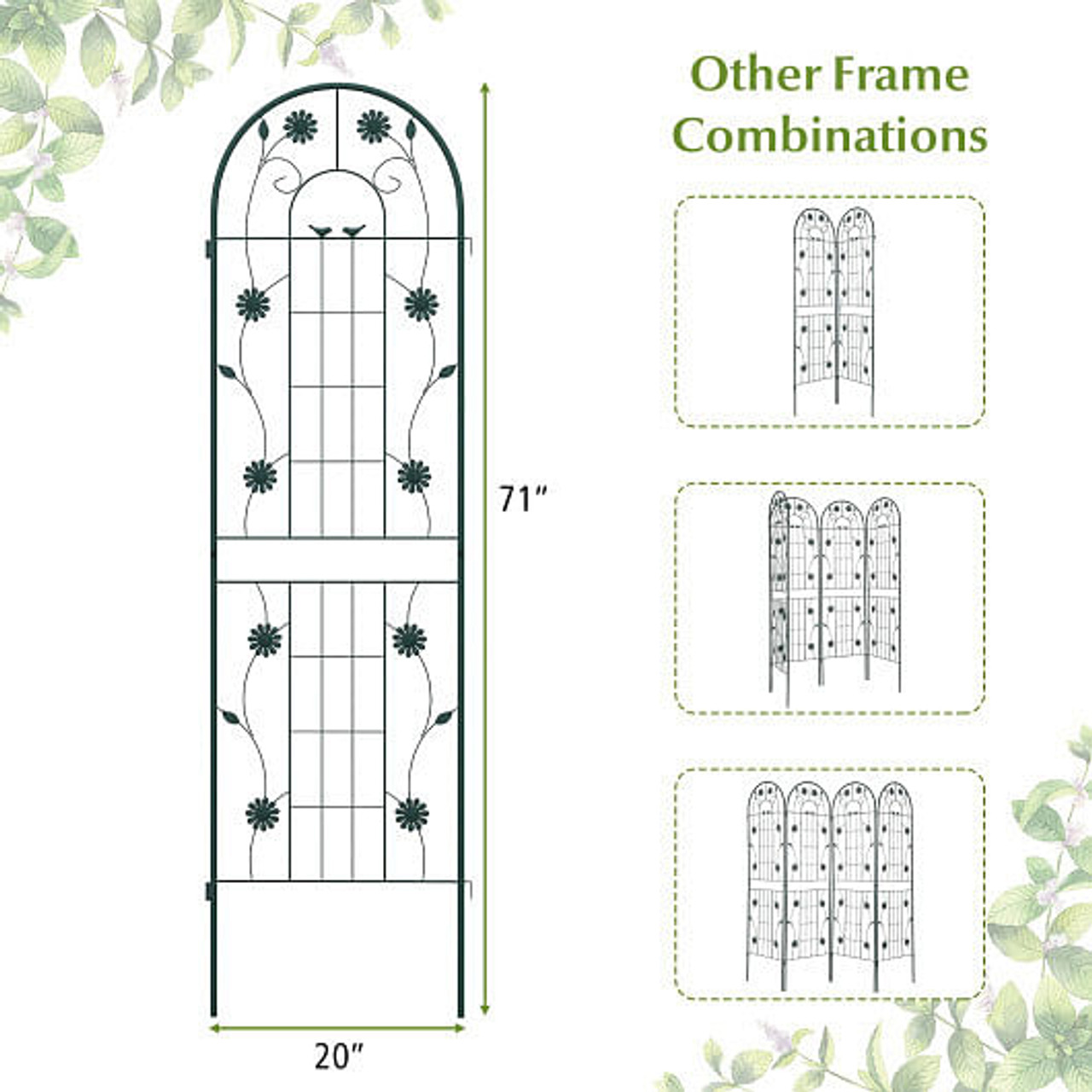 2 Pack 71 x 20 Inch Metal Garden Trellis Rustproof Plant Support for Climbing Plants-White