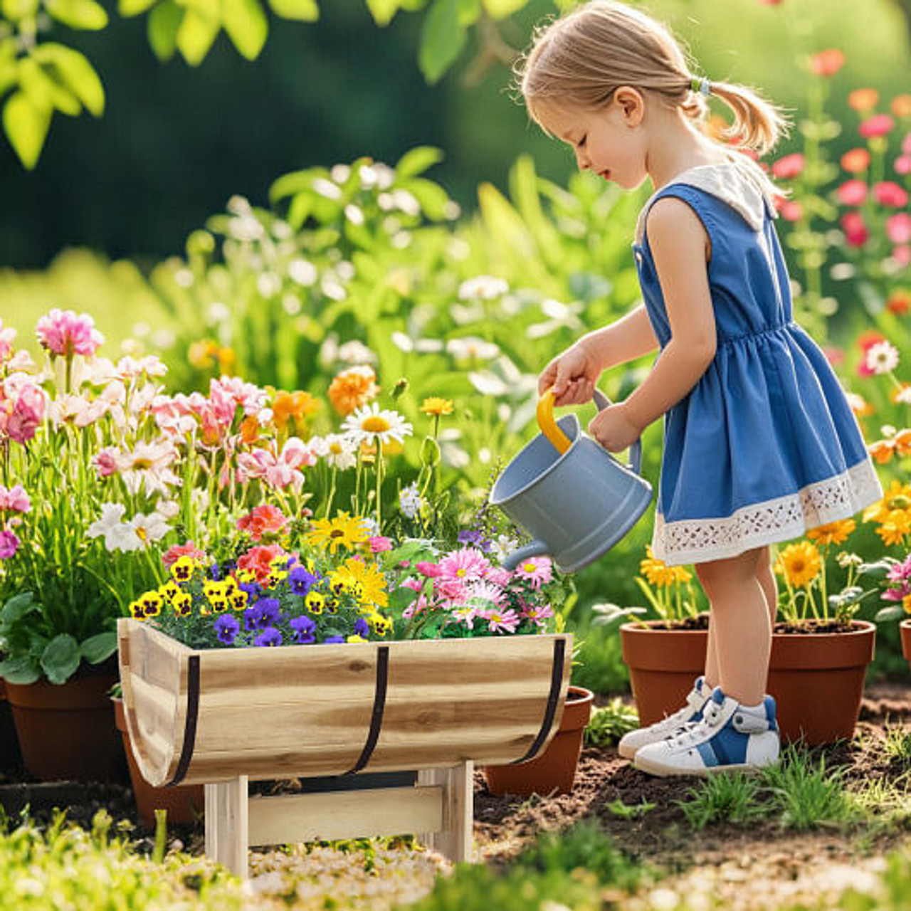Outdoor Wooden Planter with Legs for Flower Herb Vegetable Fruit
