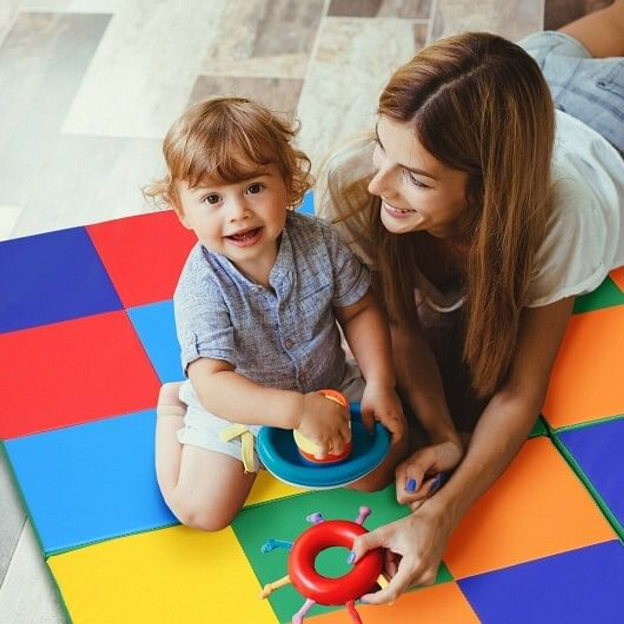 58 Inch Toddler Foam Play Mat Baby Folding Activity Floor Mat-Light Blue