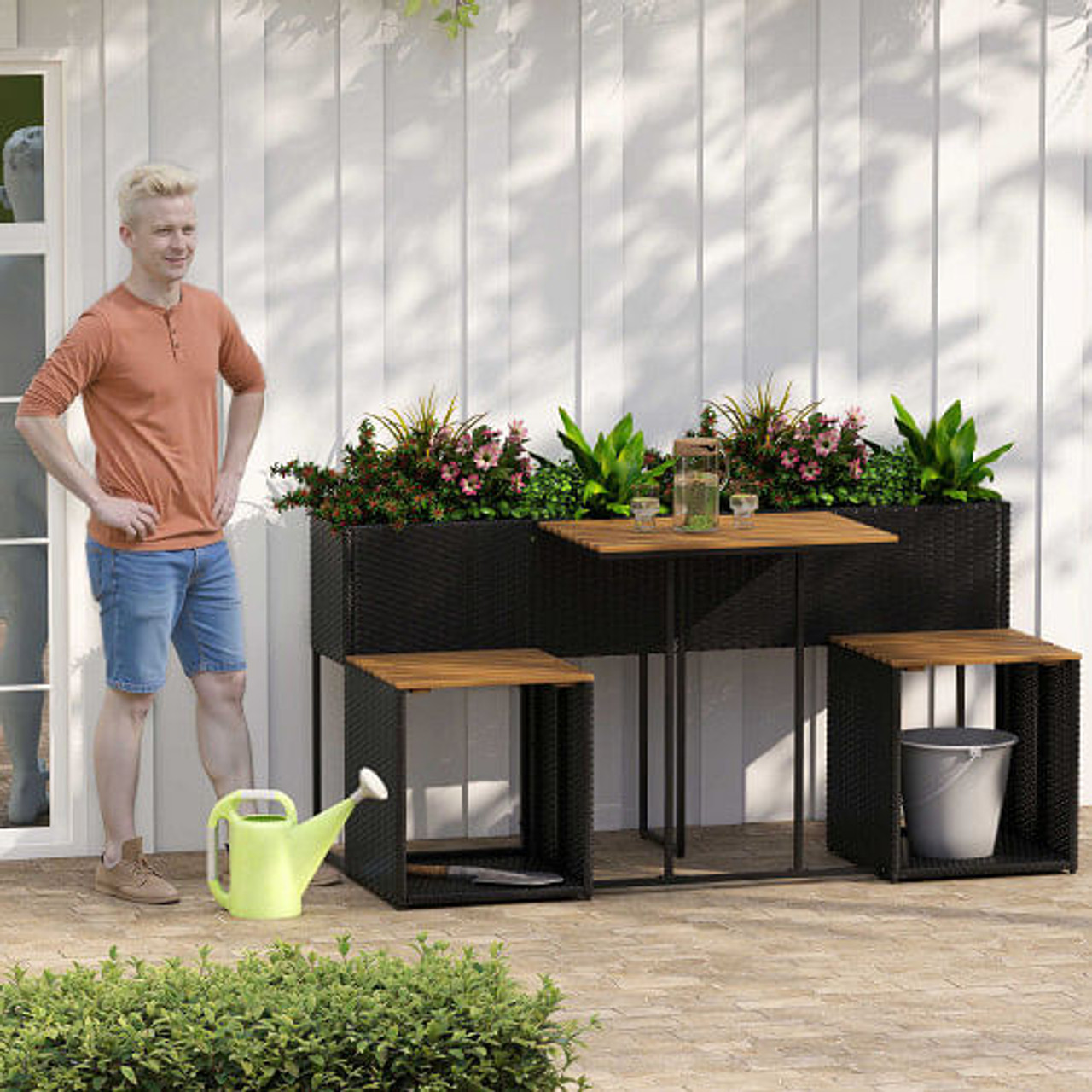 Patio Furniture Set with Raised Garden Bed for Porch and Yard