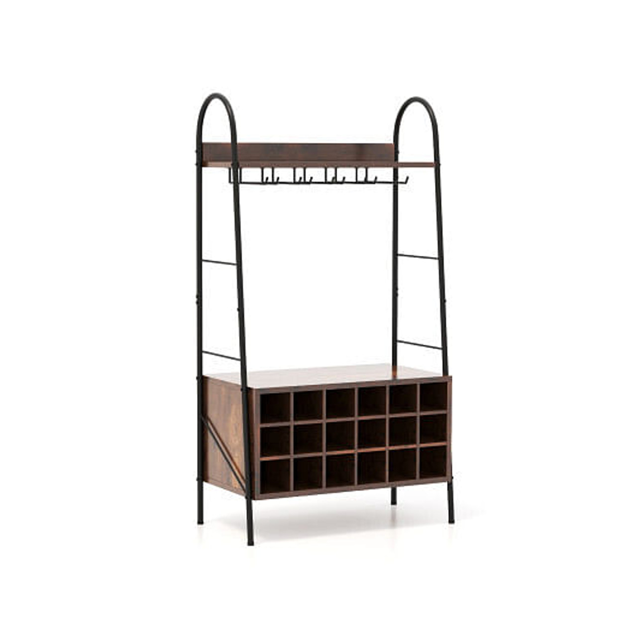 Baker's Rack with Detachable Wine Rack and 5 Rows of Stemware Holder-Rustic Brown 