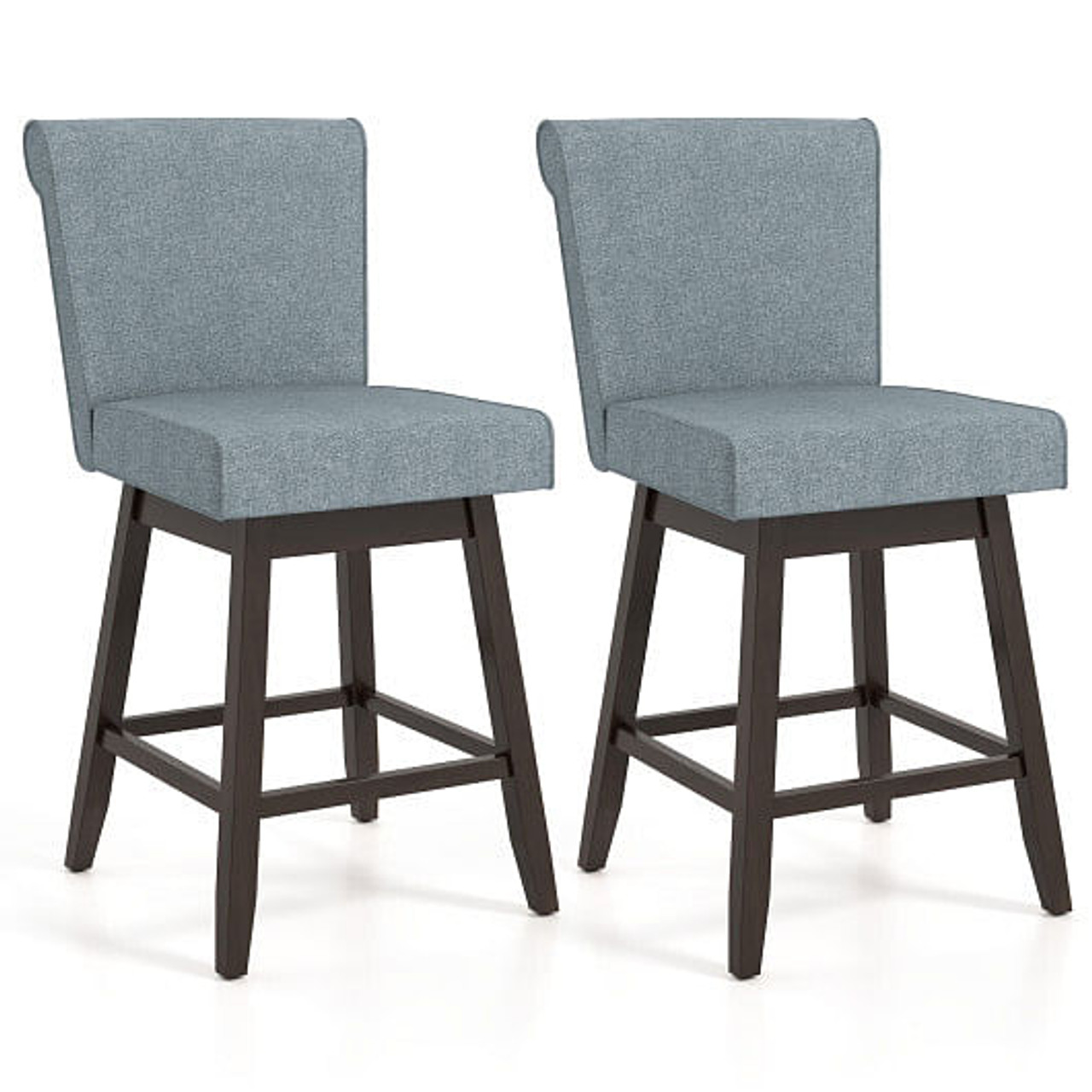 27 Inch Counter Height Bar Chairs with Rubber Wood Legs Set of 2-Beige